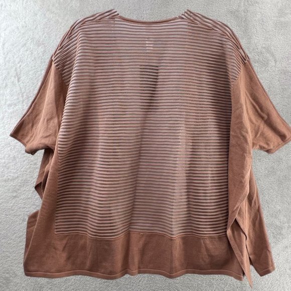 MARLA WYNNE Cardigan‎ Topper Chestnut Brown Striped Mesh Lagenlook Oversized XS - Picture 2 of 10